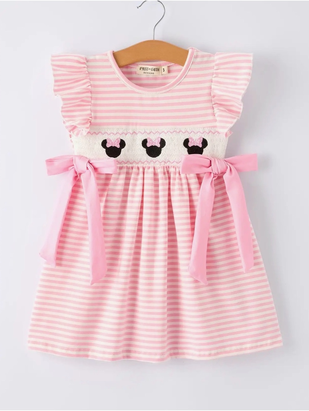 Rylee Faith Stripe Girls Dress Bow Smocked Ruffle Dress